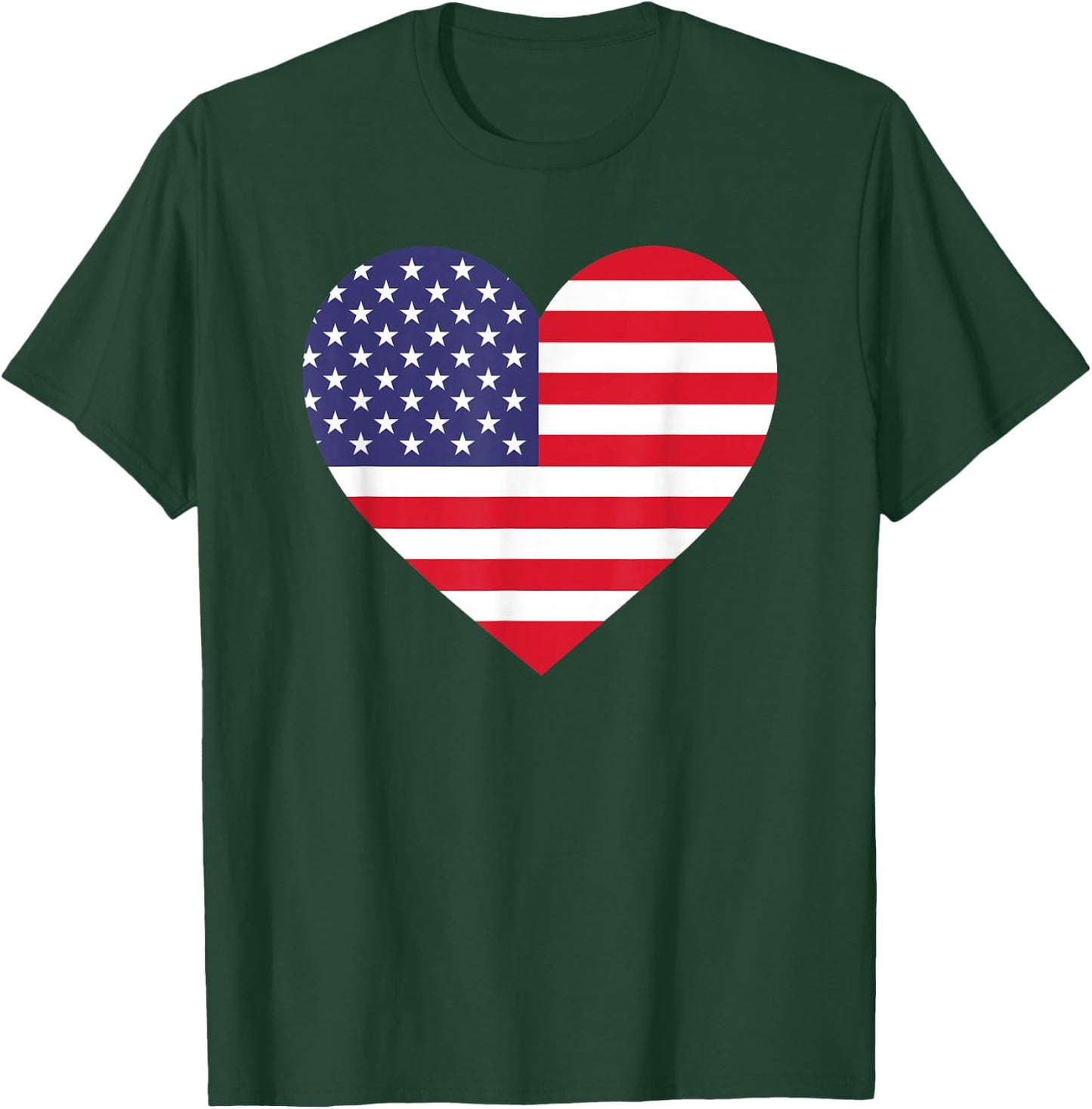 American Flag Heart 4th of July USA Love Patriotic Pride T-Shirt - T-Shirt | Forest