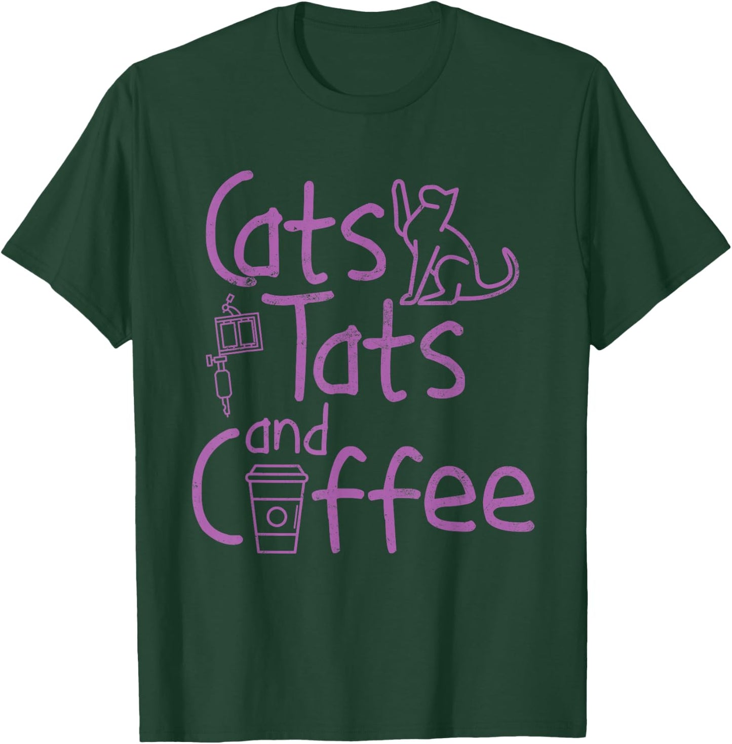 Funny Tattoo Shirt Cats Tats and Coffee Tattoo Shirt Gift T-Shirt - T-Shirt | Forest