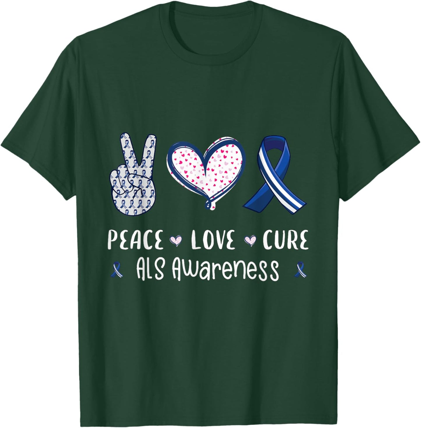 Peace Love cure ALS awareness men women kids ALS T-Shirt - T-Shirt | Forest