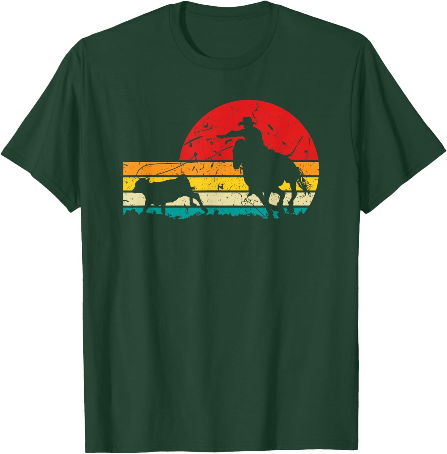 Breakaway Roping Cowboy Retro Rodeo Graphic Calf Roping T-Shirt - T-Shirt | Forest