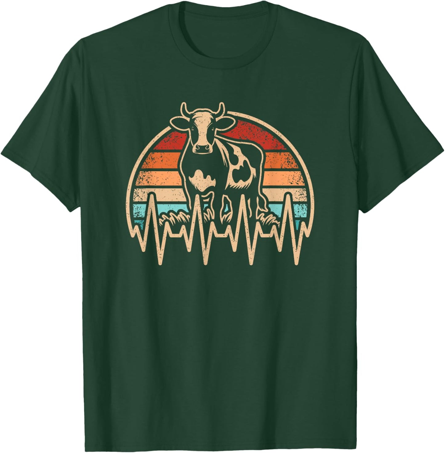 Retro Cow Heartbeat Farming Farmer Vintage Men T-Shirt - T-Shirt | Forest