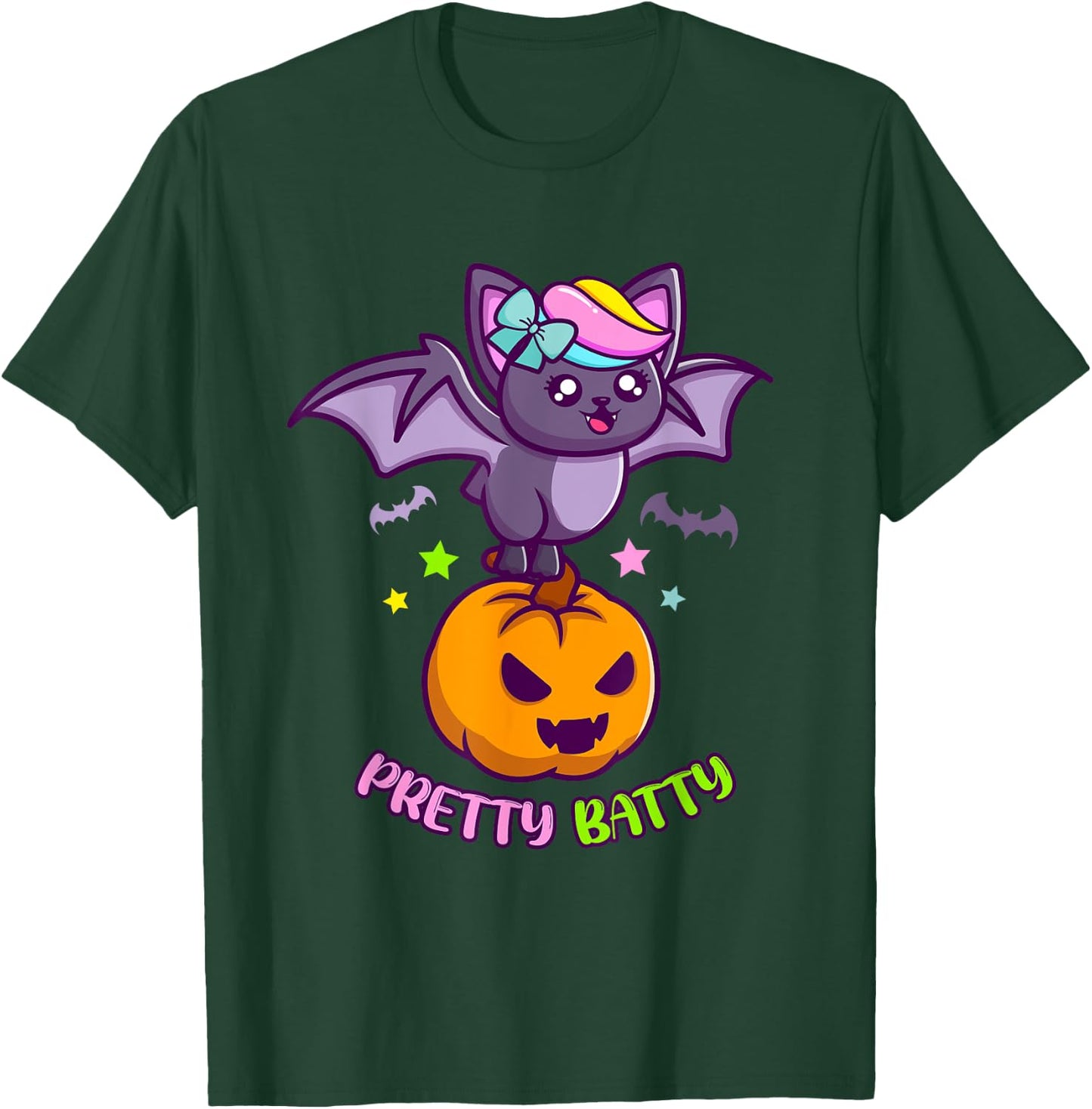 Funny Pun Pretty Batty Vampire Bat Halloween Girl T-Shirt - T-Shirt | Forest