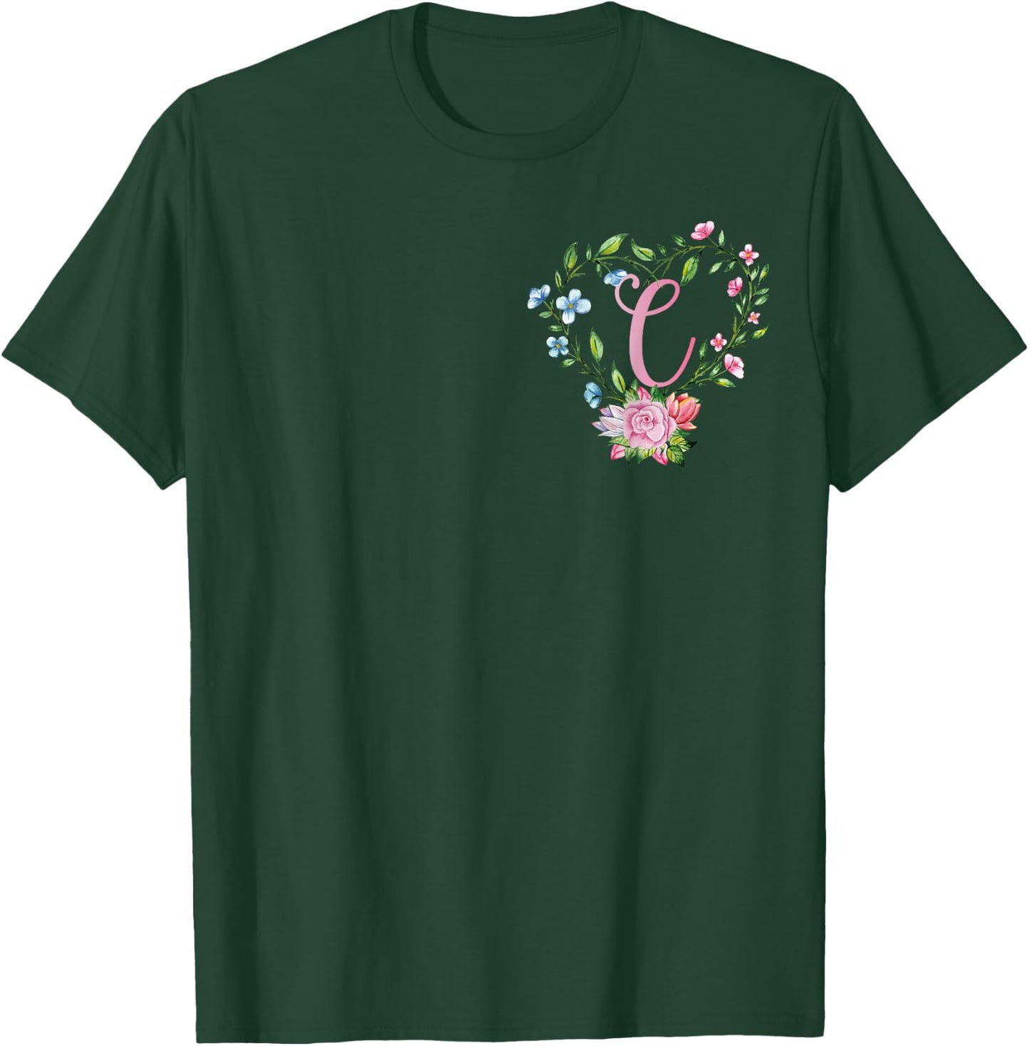 Letter C Initial C Flower Present Monogram C Monogrammed C T-Shirt - T-Shirt | Forest