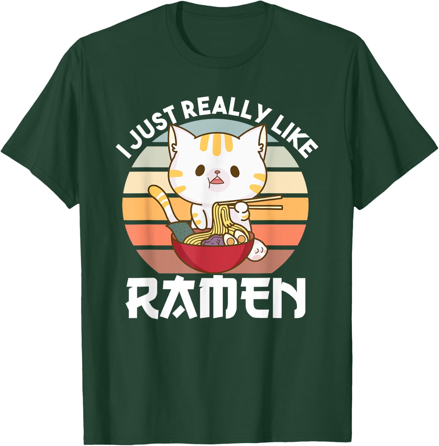 I just really like Ramen Cute Cat Eats Ramen Noodles T-Shirt - T-Shirt | Forest