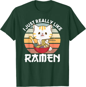 I just really like Ramen Cute Cat Eats Ramen Noodles T-Shirt - T-Shirt | Forest