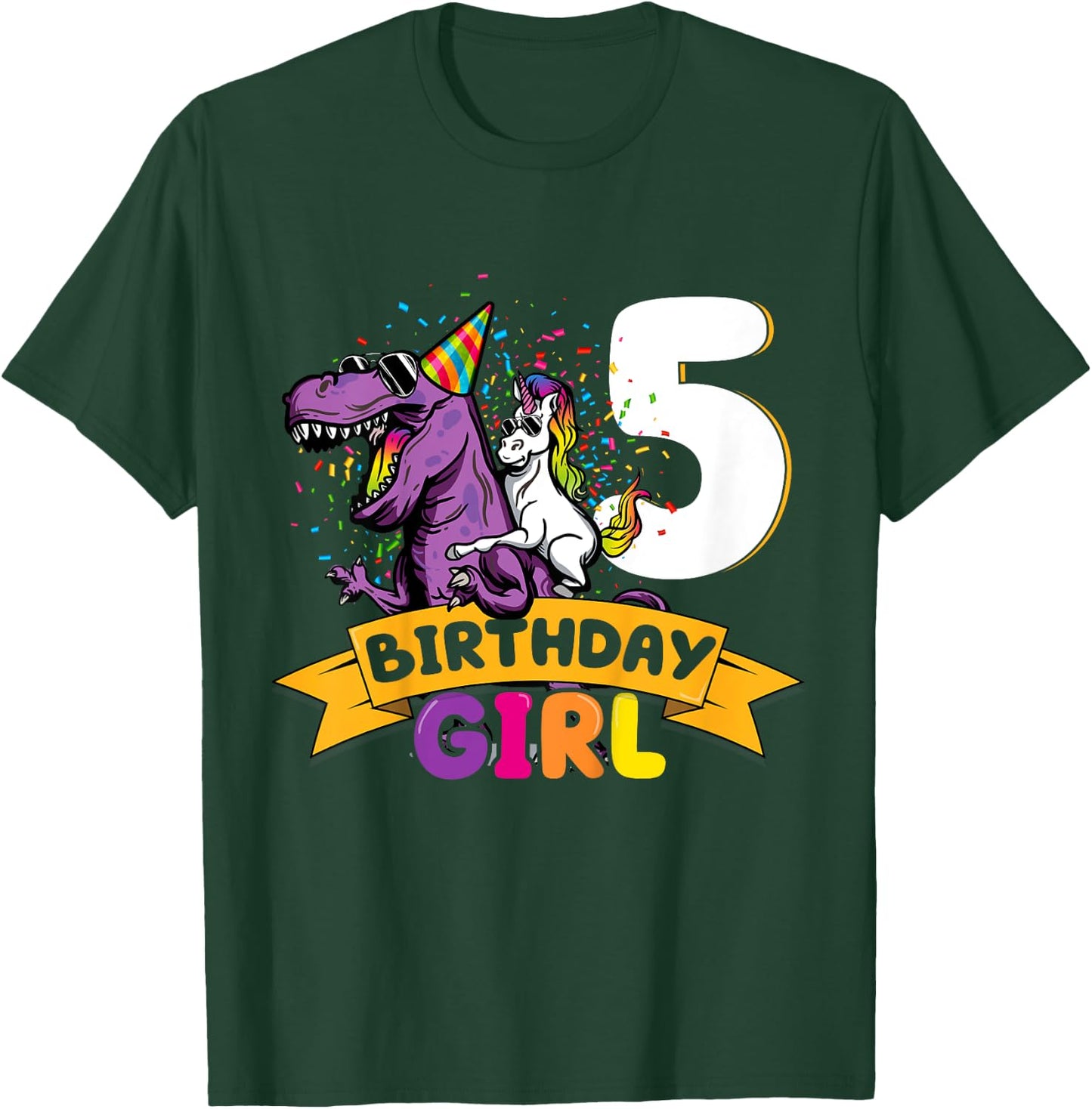 Dinosaur Unicorn 5 Birthday Decoration 5 Dino Girl 5 Years T-Shirt - T-Shirt | Forest
