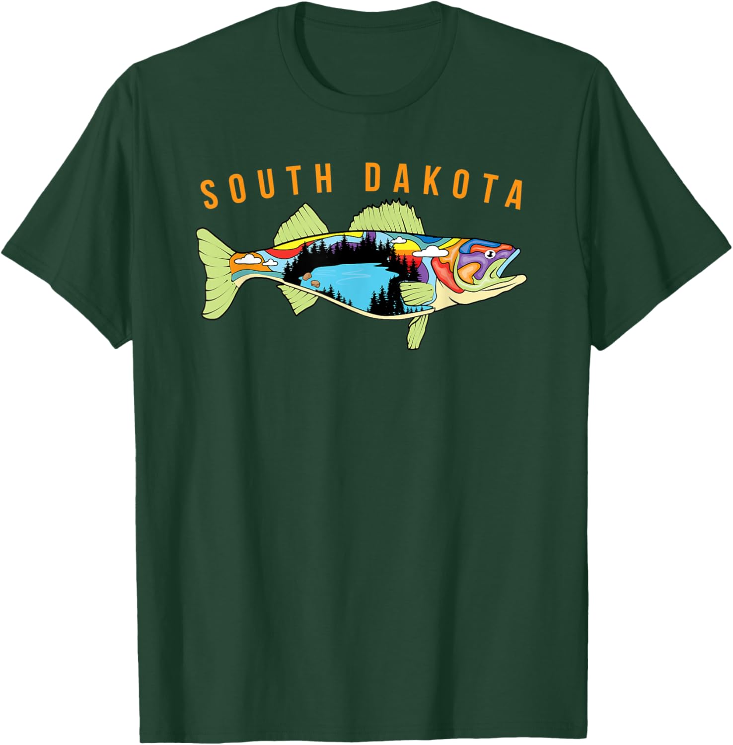 South Dakota Walleye Fishing Walleye Fish Fisherman Design T-Shirt - T-Shirt | Forest