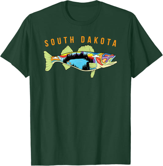 South Dakota Walleye Fishing Walleye Fish Fisherman Design T-Shirt - T-Shirt | Forest