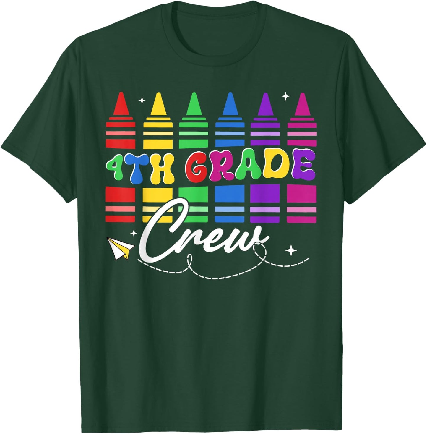 4th Grade Crew Retro Crayon Back to School Boy Girl Teacher T-Shirt - T-Shirt | Forest