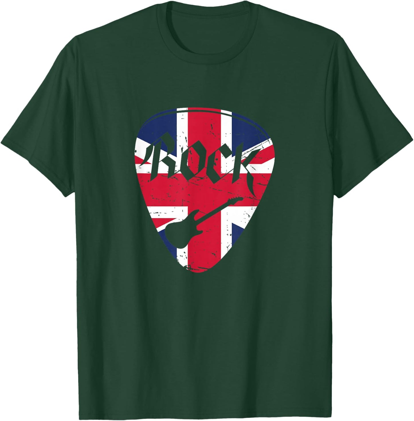 British Flag Rock Guitar Pick - United Kingdom Graphic Art T-Shirt - T-Shirt | Forest