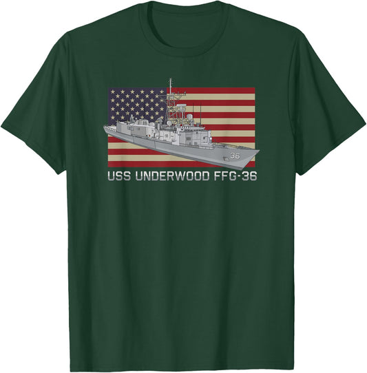 USS Underwood FFG-36 Ship Diagram American Flag Women Kids Men T-Shirt - T-Shirt | Forest