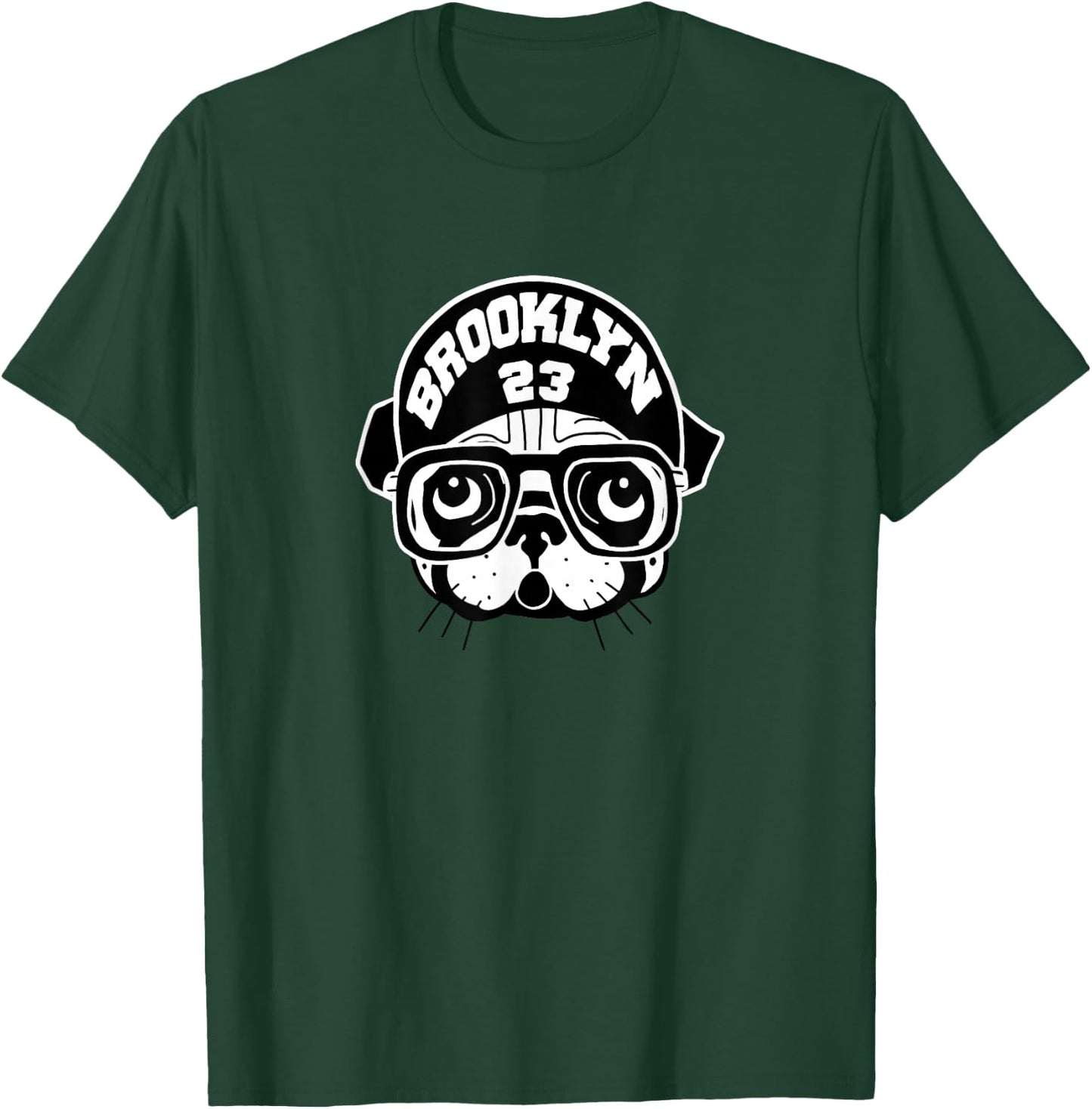 Brooklyn Spike Pug Black & White Retro Gift Black & White T-Shirt - T-Shirt | Forest