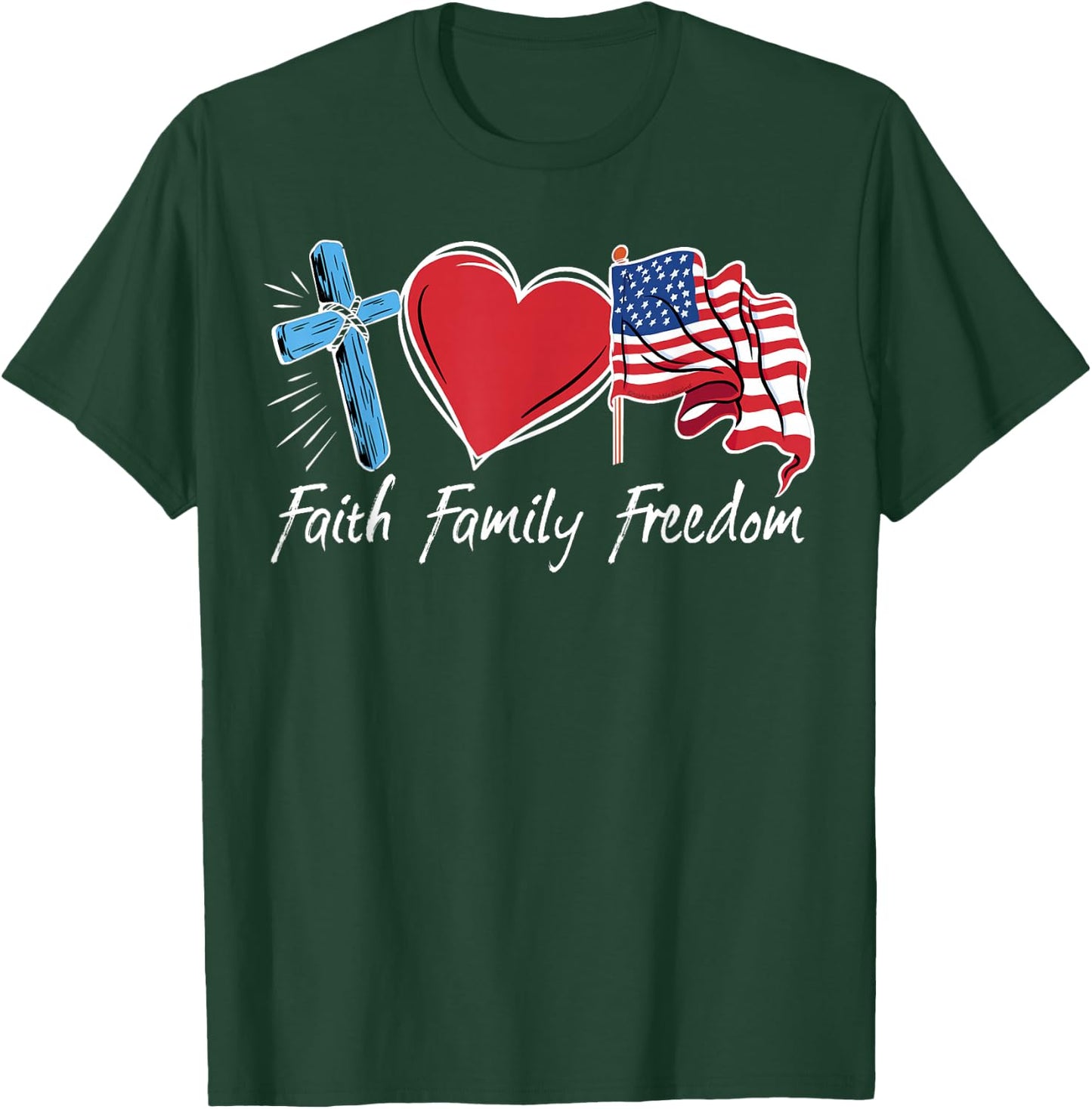 Patriotic Retro Faith Family Freedom USA Flag 4th of July T-Shirt - T-Shirt | Forest