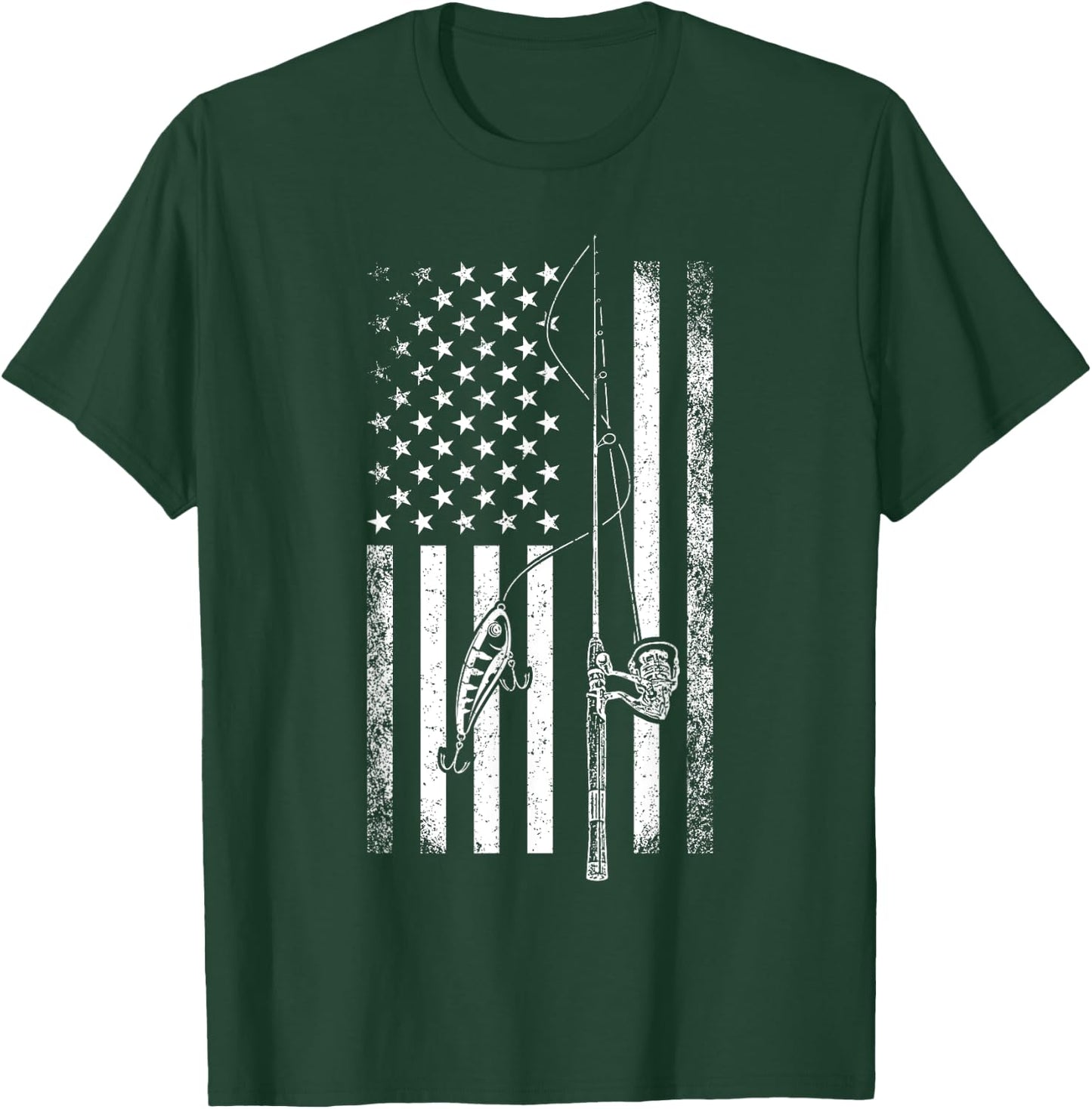 American Flag Fishing Rod USA Patriotic Fishing Lover Women Girls Kids Men T-Shirt - T-Shirt | Forest