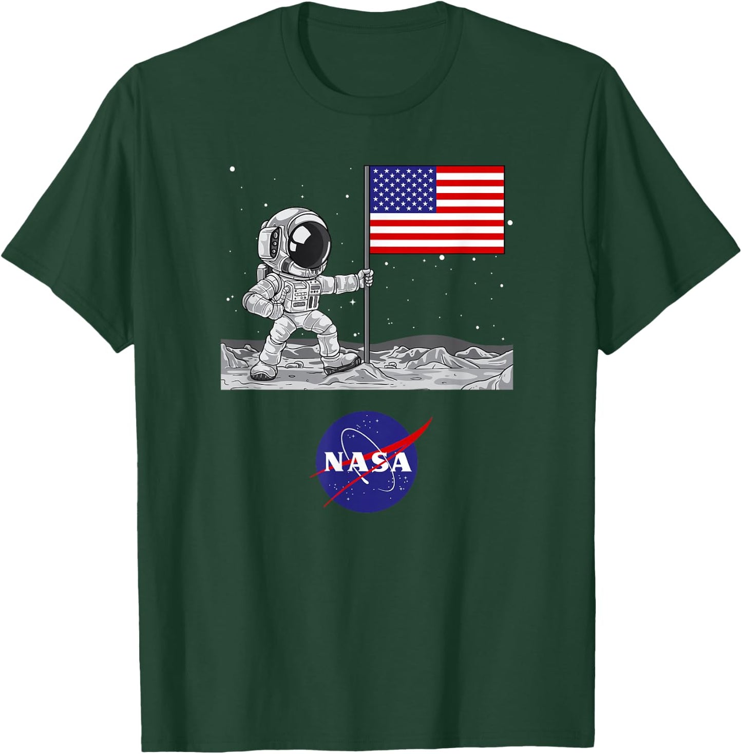 NASA Space - Astronaut and US Flag on Moon T-Shirt - T-Shirt | Forest