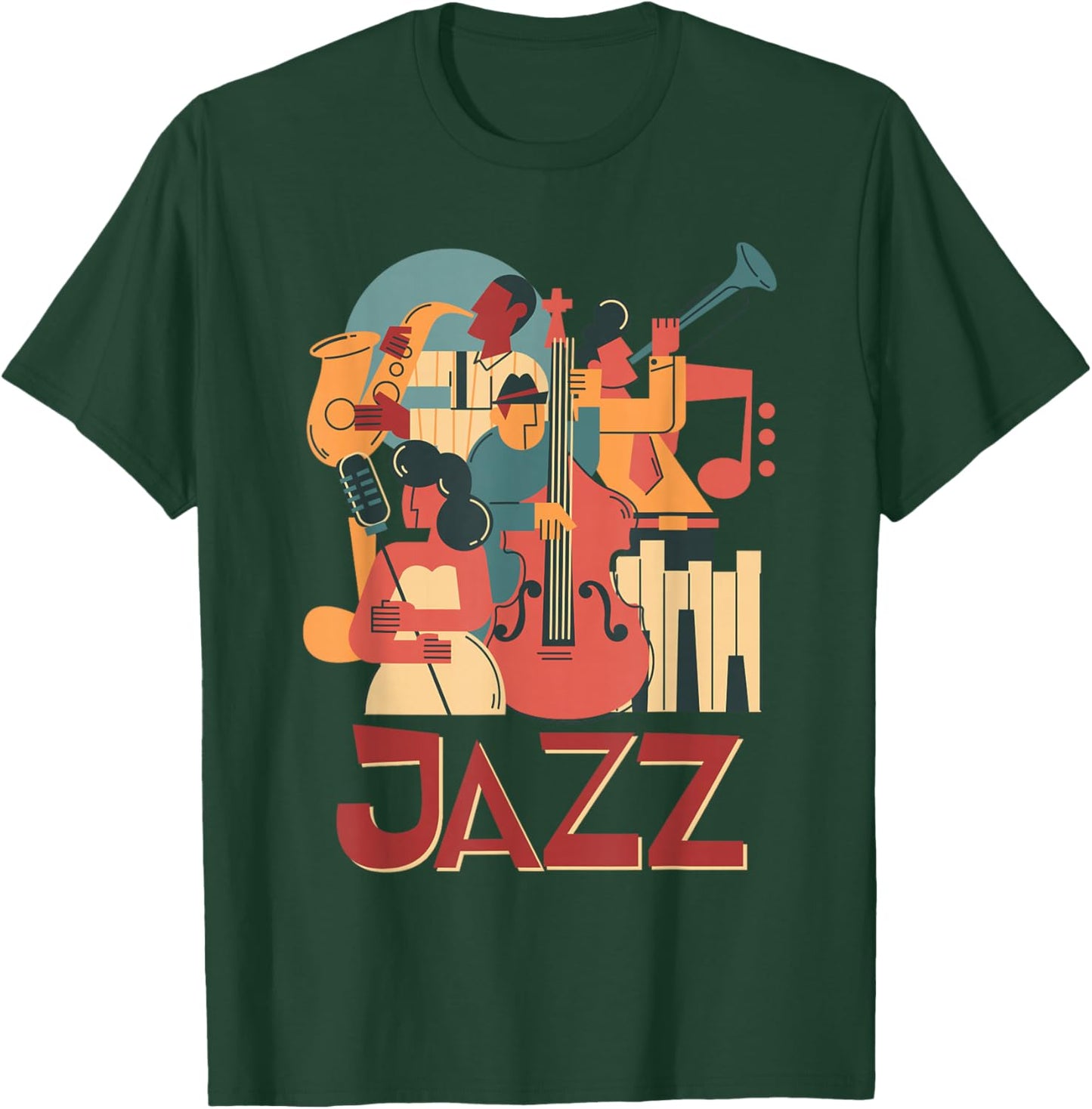 Jazz Musicians Orchestra Playing On Stage Smooth Jazz T-Shirt - T-Shirt | Forest