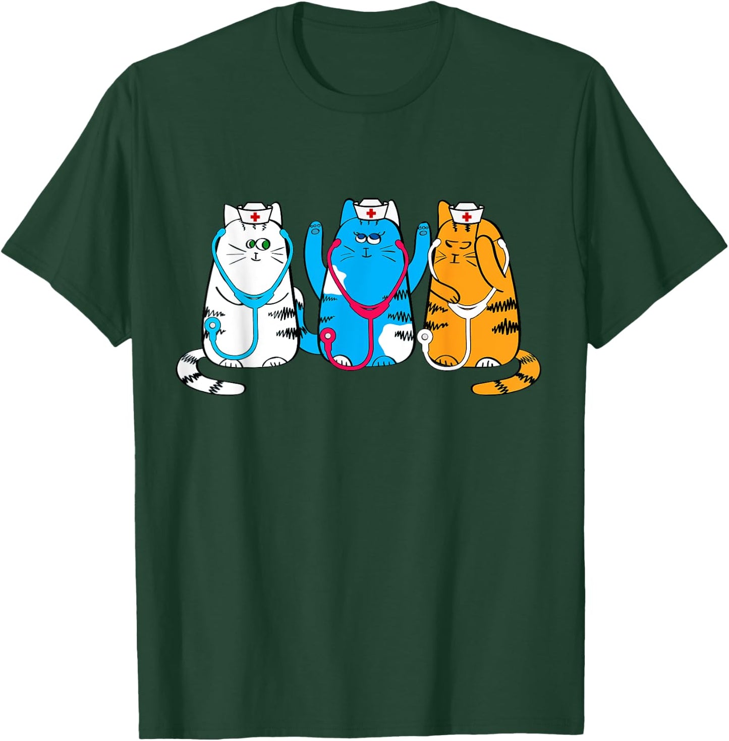 Nurse Cats Cute Nurse Practitioners with Stethoscope Art T-Shirt - T-Shirt | Forest
