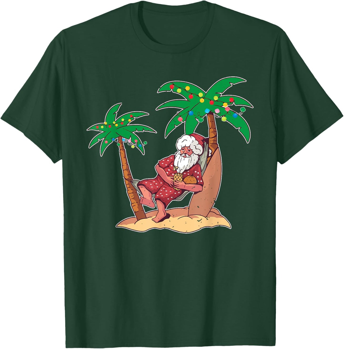Christmas Beach Palm Tree With Xmas Lights Tropical Santa Women Kids T-Shirt - T-Shirt | Forest