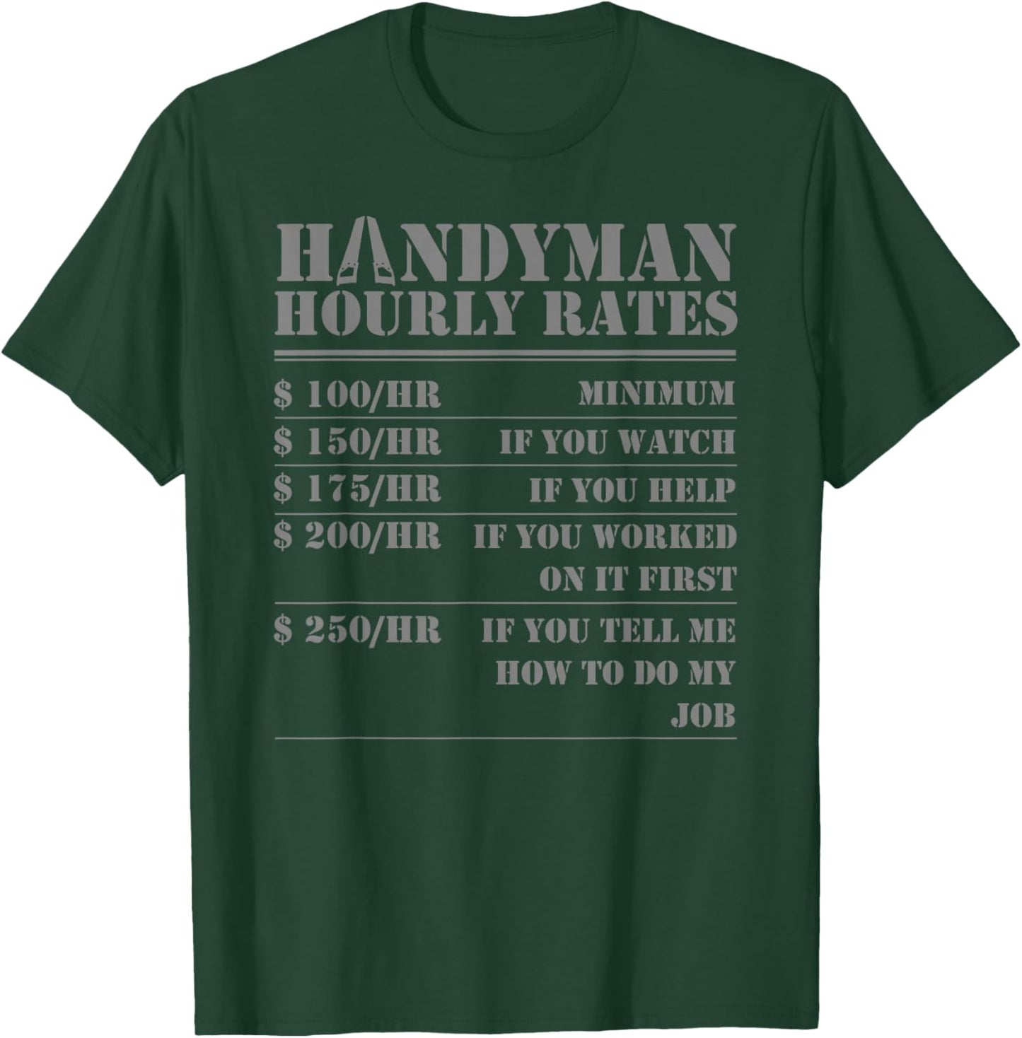 Handyman Hourly Rate Funny Repairman Labor Worker Men Gifts T-Shirt - T-Shirt | Forest