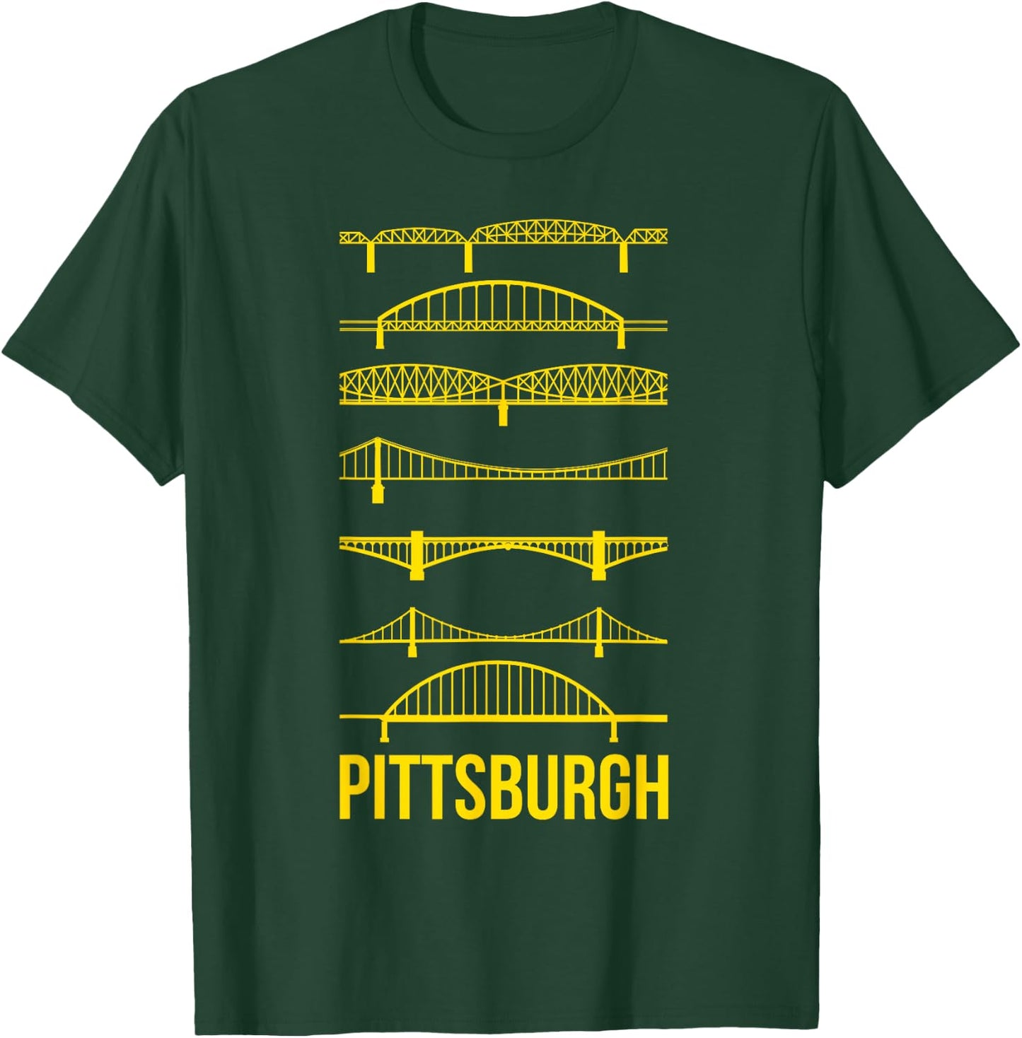 Pittsburgh Bridges Black and Yellow Silhouettes T-Shirt - T-Shirt | Forest