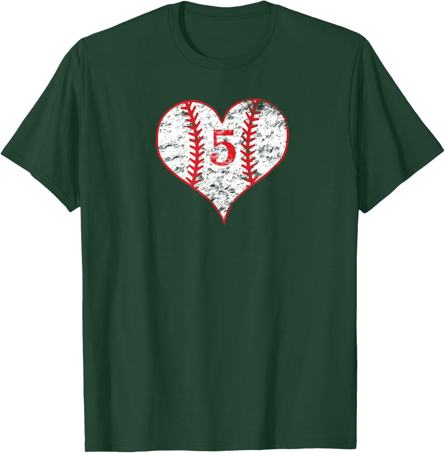 Vintage Love Baseball Mom #5 Baseball Heart Number 5 fan T-Shirt - T-Shirt | Forest