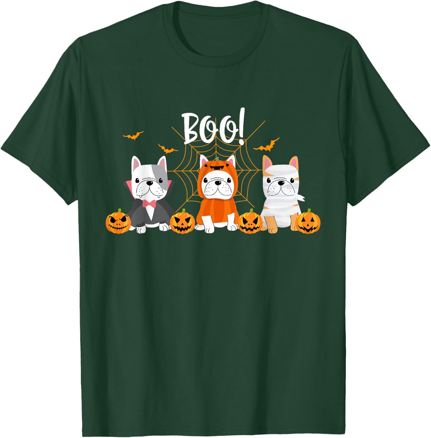 Happy Halloween Pug Dogs Cute French Bulldog Lover Women Kids T-Shirt - T-Shirt | Forest
