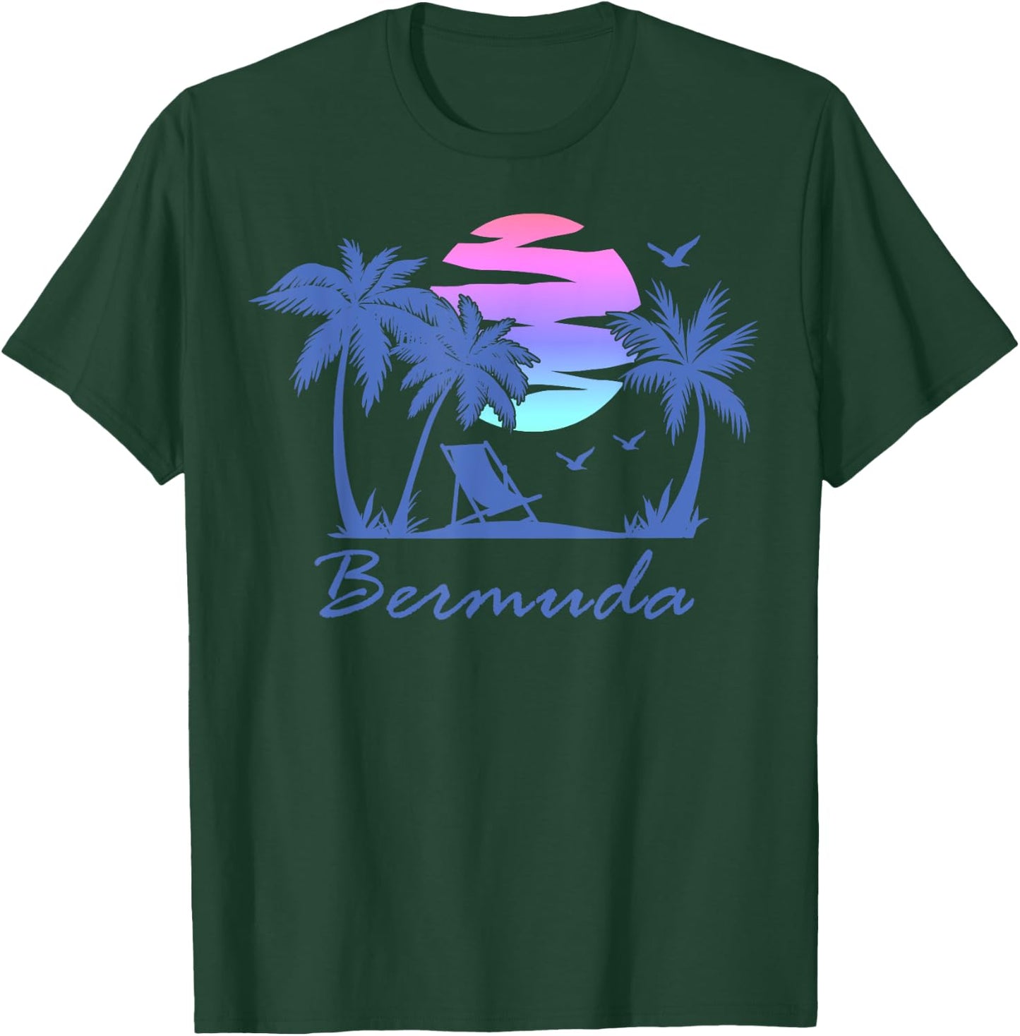 BERMUDA Beach Vacation Trip Retro Vintage Sunset Graphic Men Women Kids T-Shirt - T-Shirt | Forest