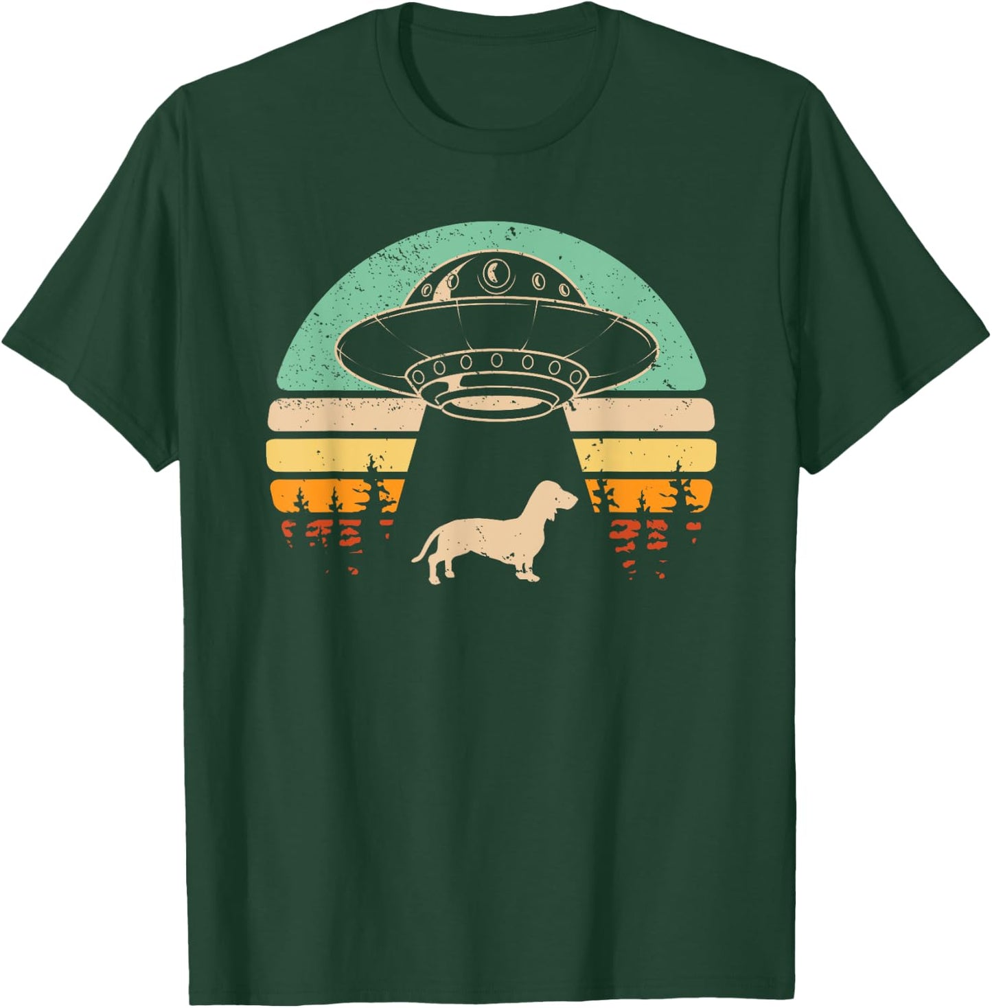 Dachshund UFO Abduction Alien Spaceship Abducting Wiener Dog T-Shirt - T-Shirt | Forest