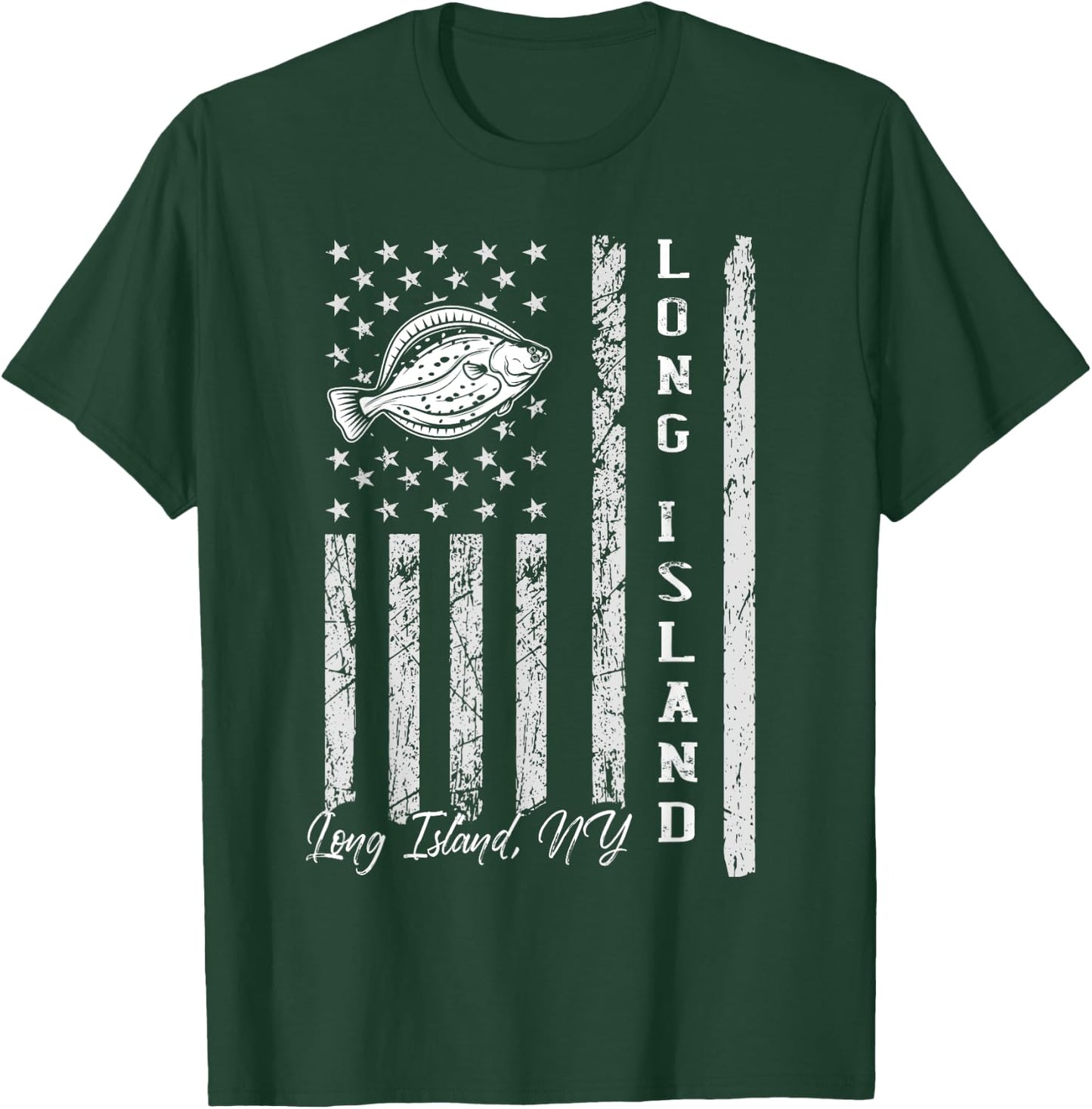 Long Island NY for Fluke Fishing Fishermen T-Shirt - T-Shirt | Forest