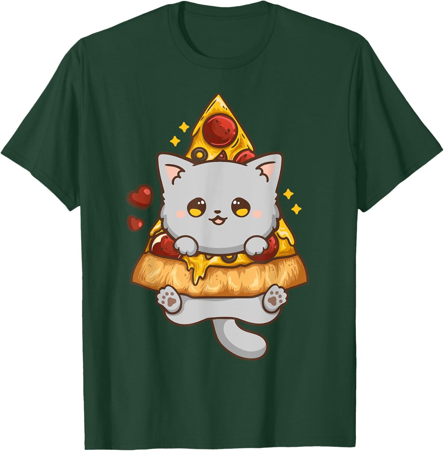 Cute Kawaii Cat Pizza Anime Men Women Girls Kids T-Shirt - T-Shirt | Forest