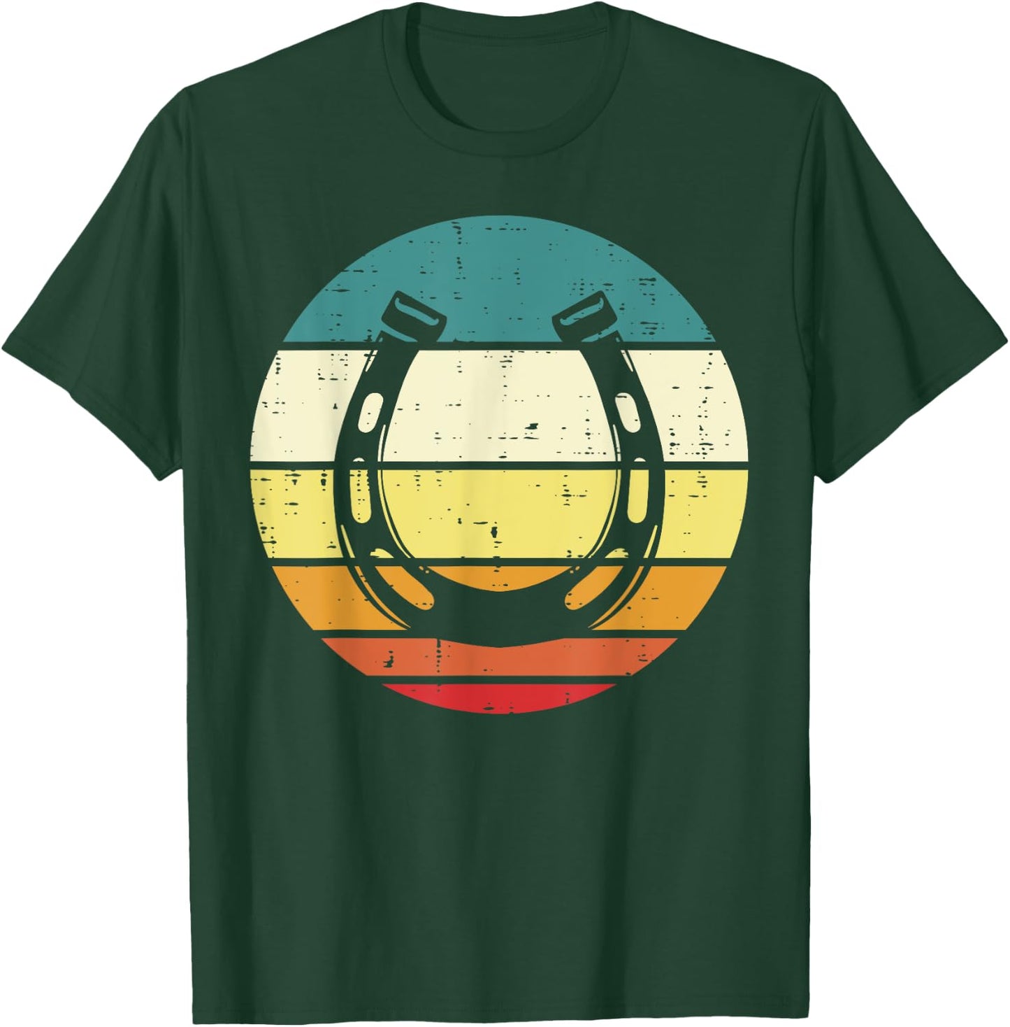 Horseshoe Sunset Retro Horse Horseback Riding Equestrian T-Shirt - T-Shirt | Forest