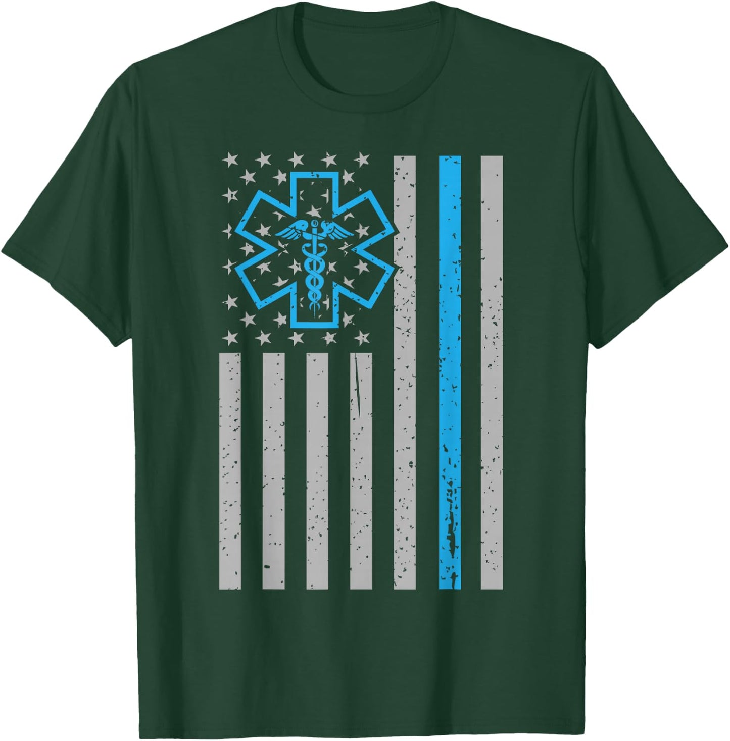 Thin White Line Shirt EMS EMT Paramedic American Flag T-Shirt - T-Shirt | Forest