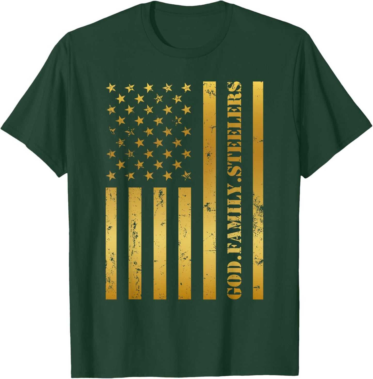God Family Steelers Pro Us Flag Design Father's Day Dad T-Shirt - T-Shirt | Forest