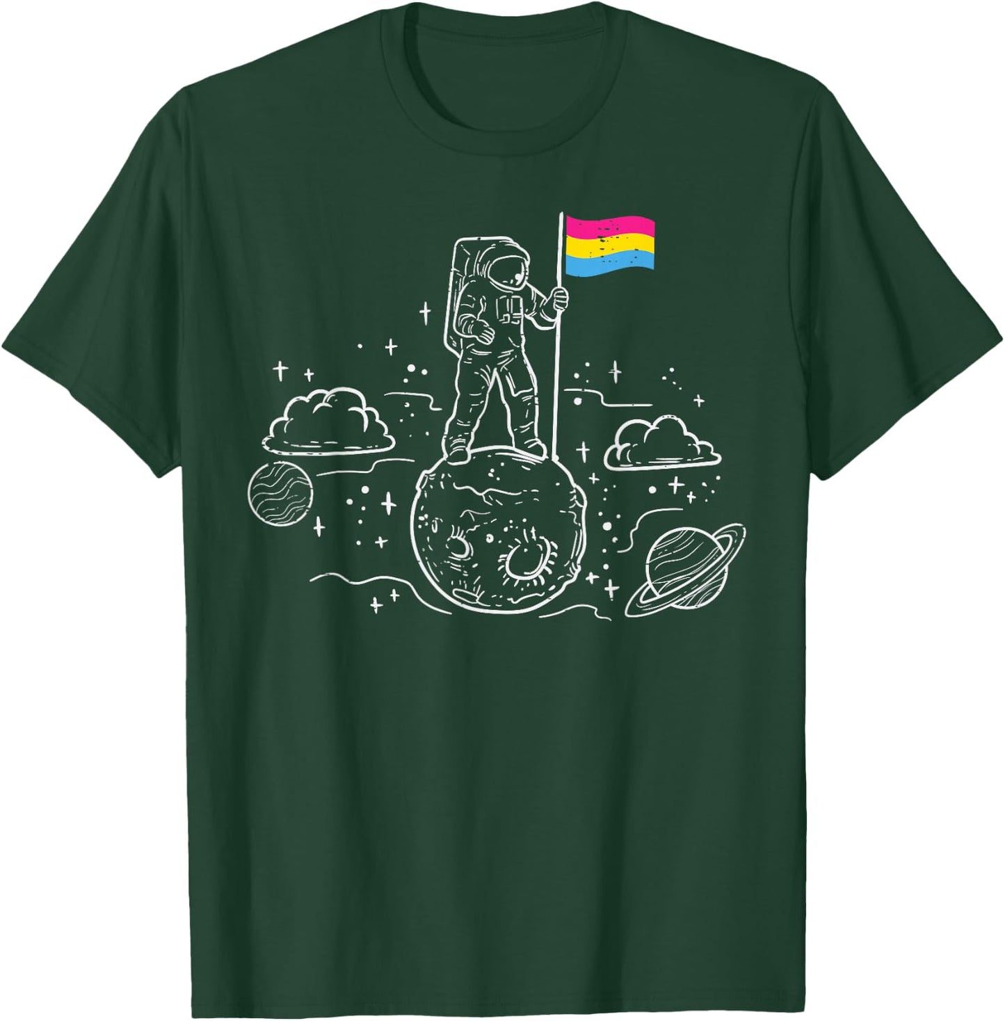 Astronaut On Moon Pansexual Flag Pan Pride Space Men Women T-Shirt - T-Shirt | Forest