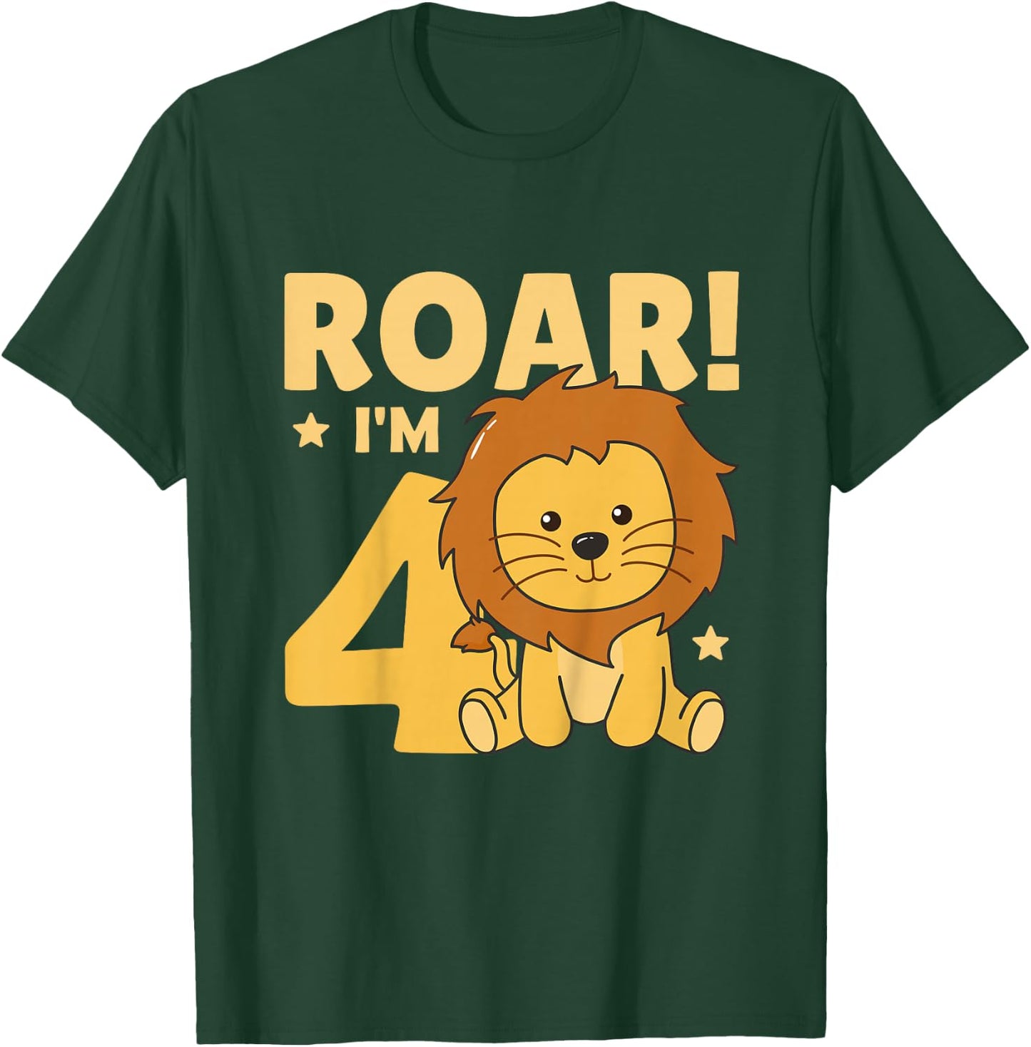 Kids Children 4th Birthday Lion 4 Years Old Young Boy Lion T-Shirt - T-Shirt | Forest
