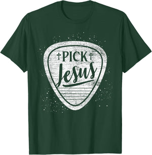 Funny Guitarist Christian Gift Pick Jesus T-Shirt - T-Shirt | Forest