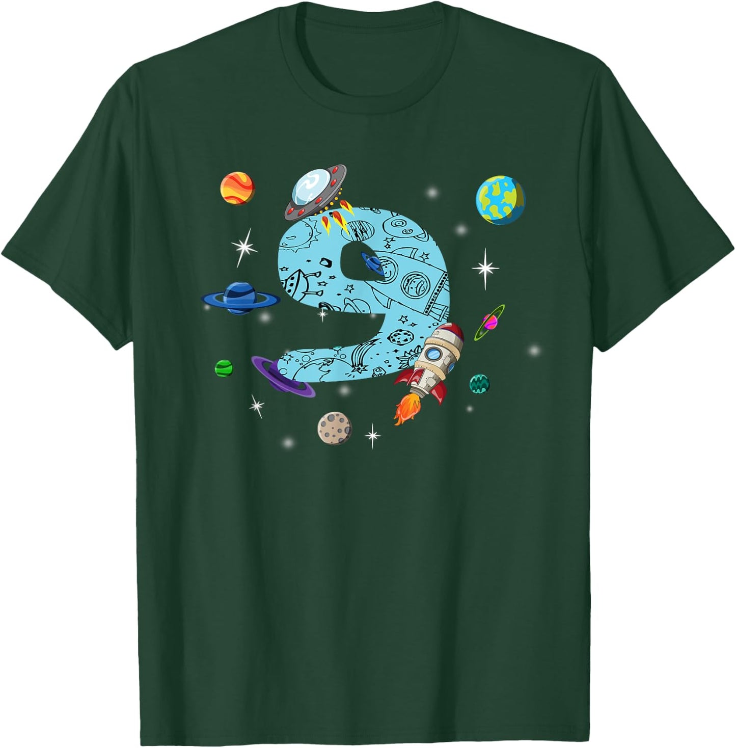 9 Years Old Birthday Boy Gifts Space 9th Birthday T-Shirt - T-Shirt | Forest