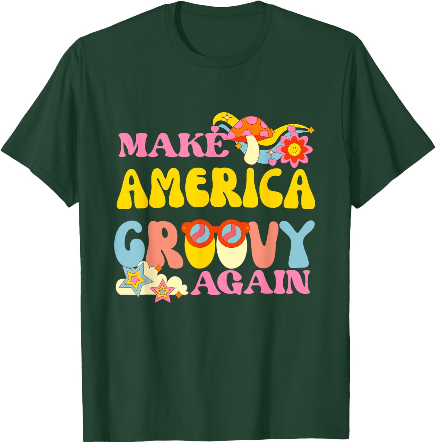 Make America Groovy Again 70s Retro Peace Flower Hippie T-Shirt - T-Shirt | Forest