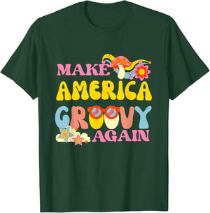 Make America Groovy Again 70s Retro Peace Flower Hippie T-Shirt - T-Shirt | Forest