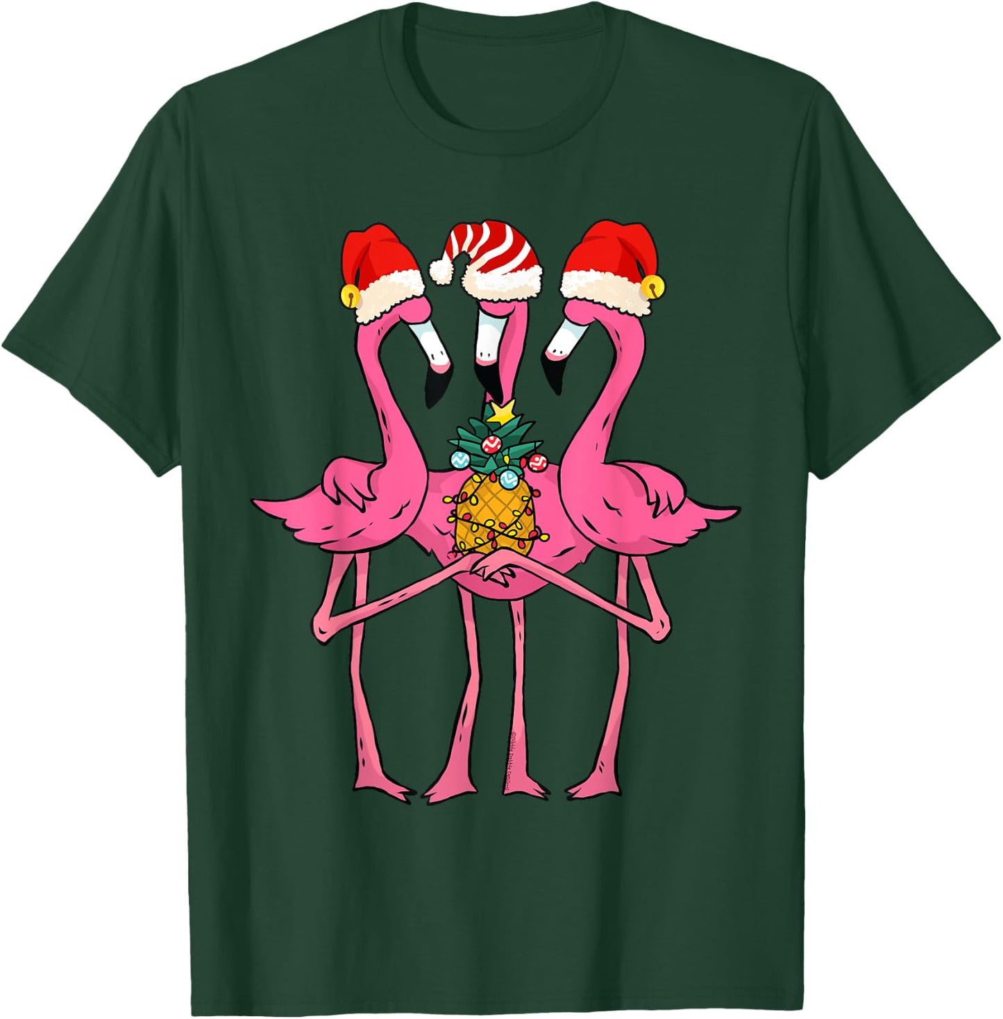 Cute Tropical Flamingos and Pineapple Christmas in July T-Shirt - T-Shirt | Forest