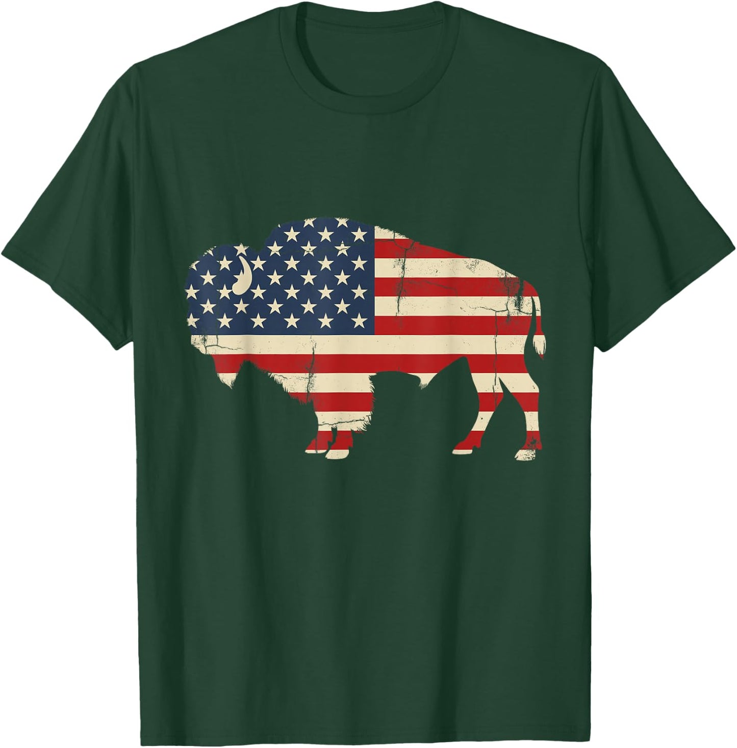 Vintage Buffalo American Flag USA Bison Lover Wildlife T-Shirt - T-Shirt | Forest