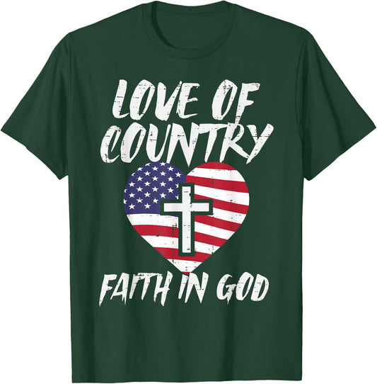 Love Country Faith In God US Flag Christian Men Women Kids T-Shirt - T-Shirt | Forest