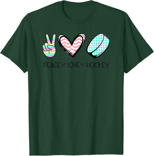 Peace Love Hockey Cute Design Teen Girls T-Shirt - T-Shirt | Forest