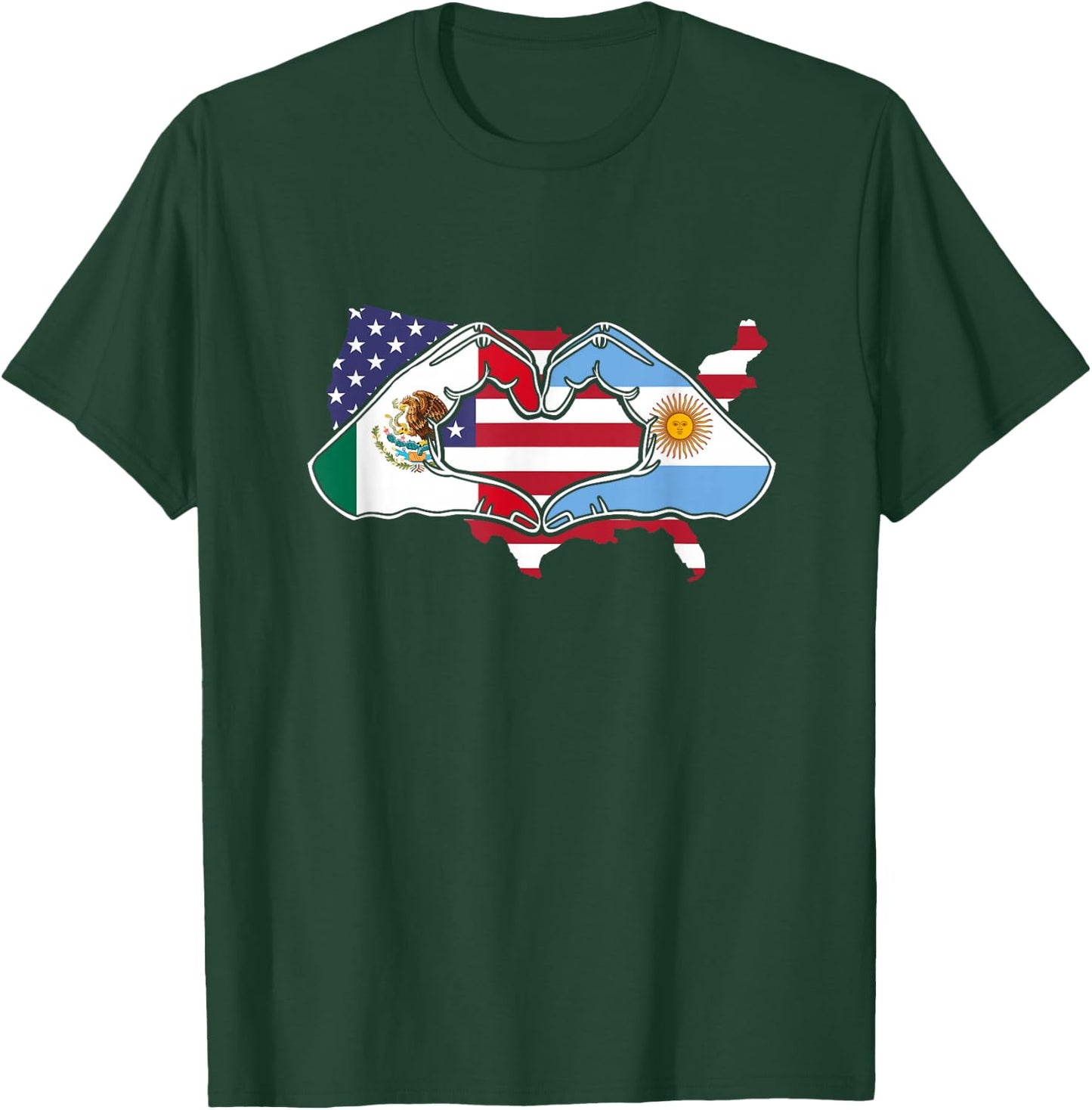Heart hands Mexico and Argentina. USA flag T-Shirt - T-Shirt | Forest