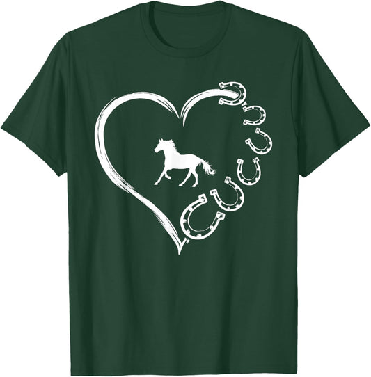 Cute Horse Love Horseshoe Heart Gift Horse Mom Rei T-Shirt - T-Shirt | Forest