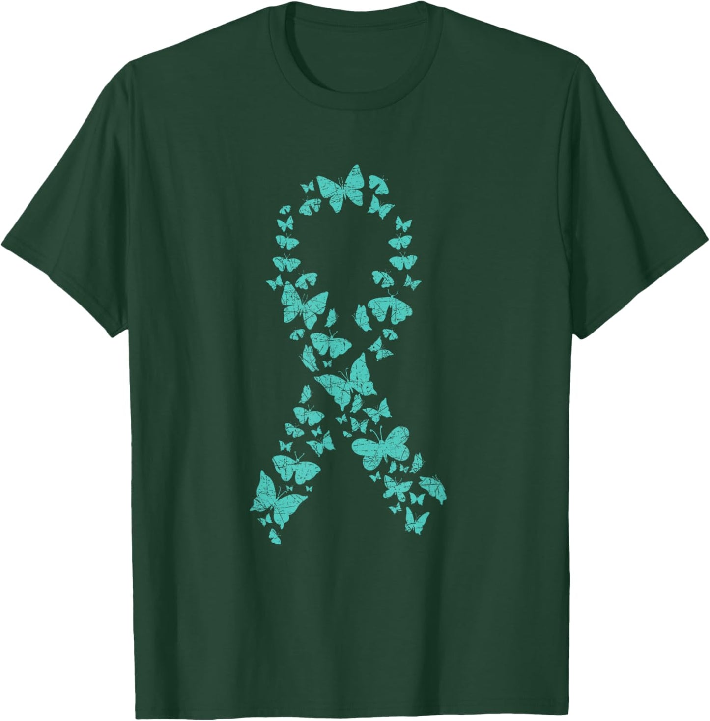 Teal Ribbon Butterflies Ovarian Cancer Awareness T-Shirt - T-Shirt | Forest