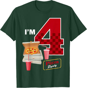 4th Birthday Pizza Theme 4 Year Old Funny B-Day Matching T-Shirt - T-Shirt | Forest