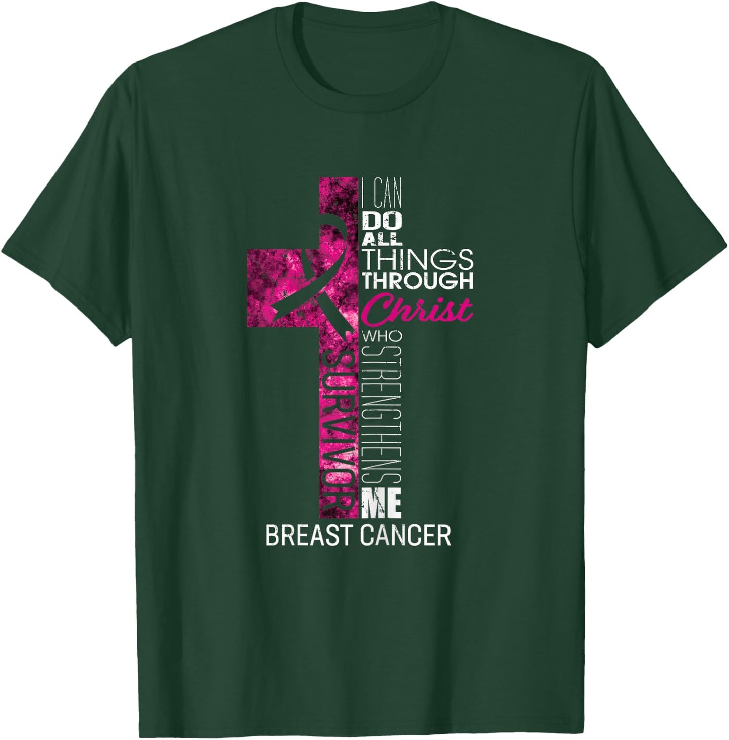 Breast Cancer Survivor Gifts Women Christian Pink Ribbon Mom T-Shirt - T-Shirt | Forest