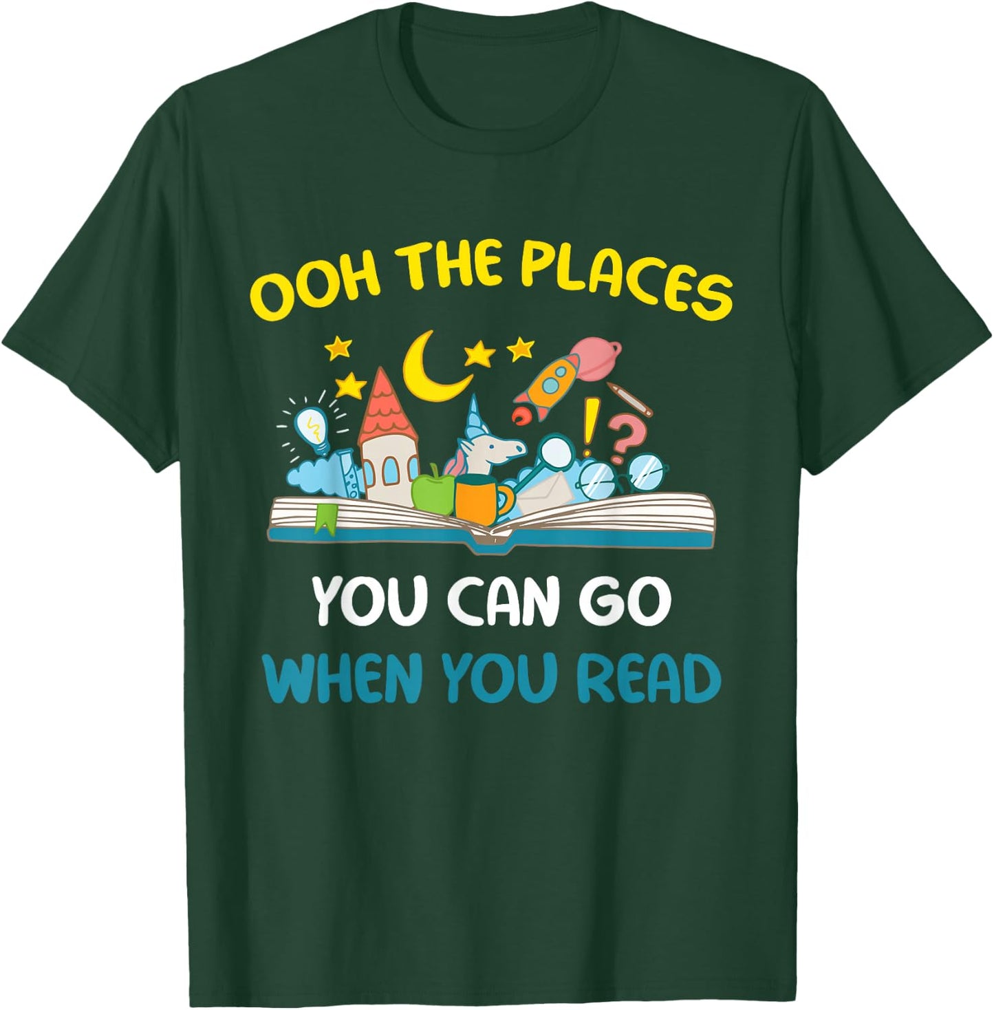 Visit Store For Book Lovers Oh The Places You Can Go When You Read, -Adults Cute , Black, Small, Short Sleeve T-Shirt - T-Shirt | Forest