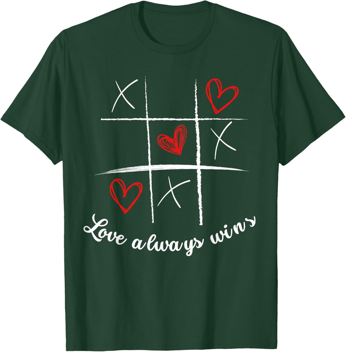 Classic Love Always Wins Valentine's Day Tic Tac Toe T-Shirt - T-Shirt | Forest